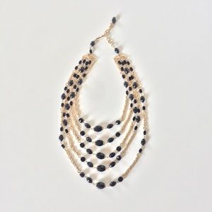 Vintage collar style black bead & gold tone tiers